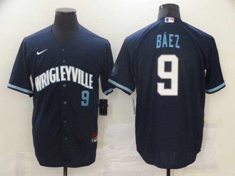 Men's Chicago Cubs Javier Baez #9 Navy Jersey